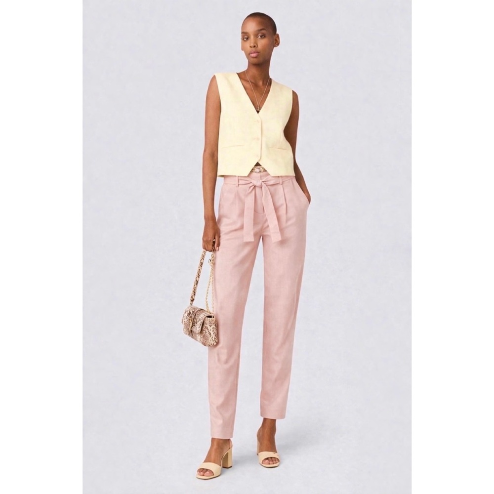 Maje | Blush Pink Panisse High-Rise Cotton Paperbag Tapered Trousers ~ New XS